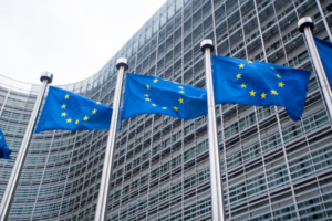 EU flags in front of the European Commission building