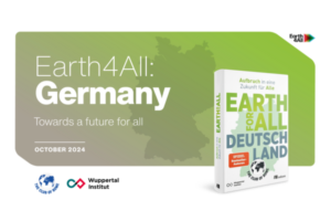 A book with the title Earth for All Deutschland against a green background