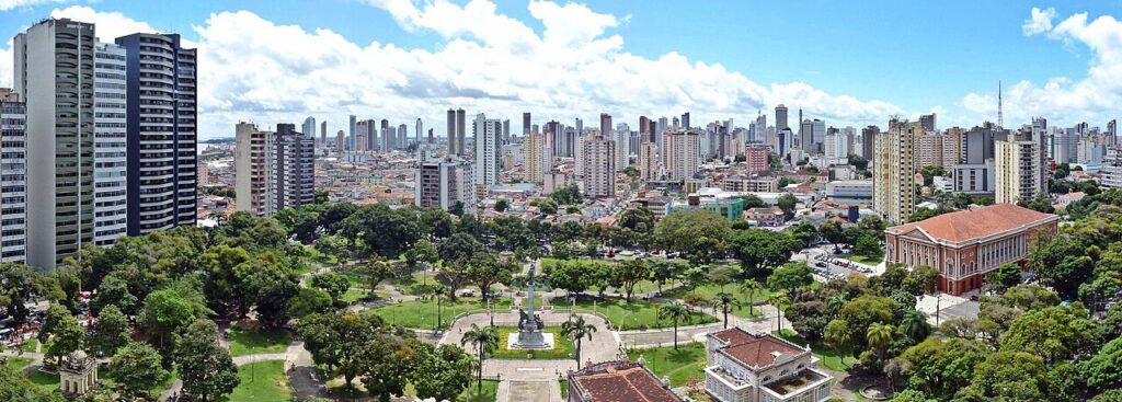 Panoramic view of Belem, Brazil with tall buildings and trees