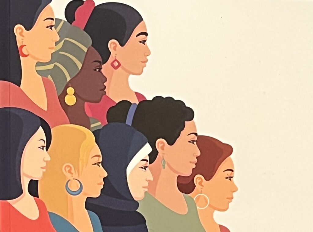 Illustrated images of women standing together