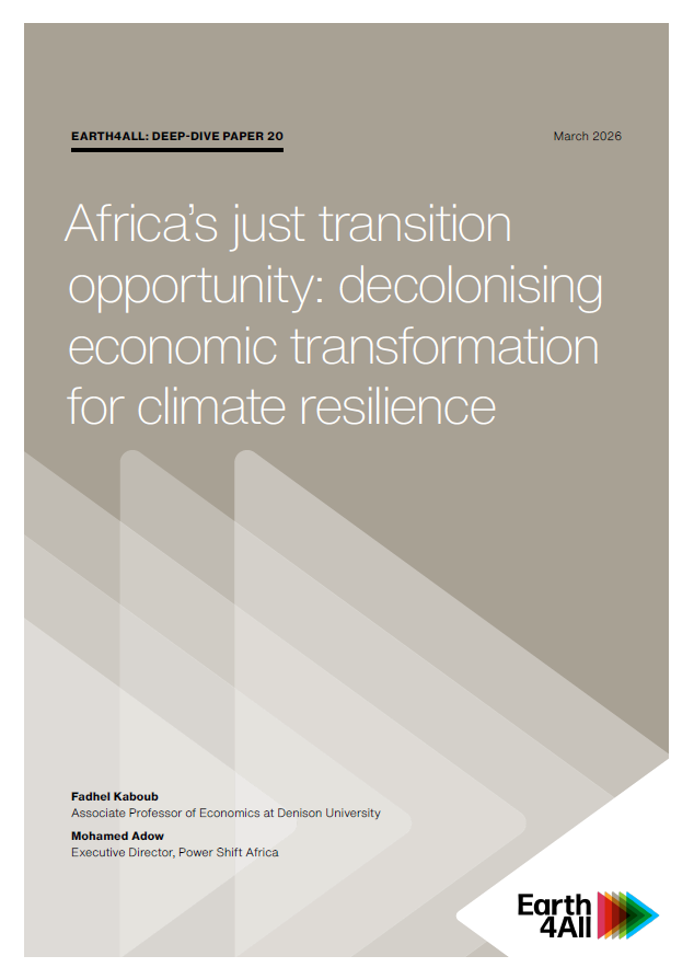Report cover with grey background and title text: Africa's just transition opportunity: decolonising economic transformation for climate resilience