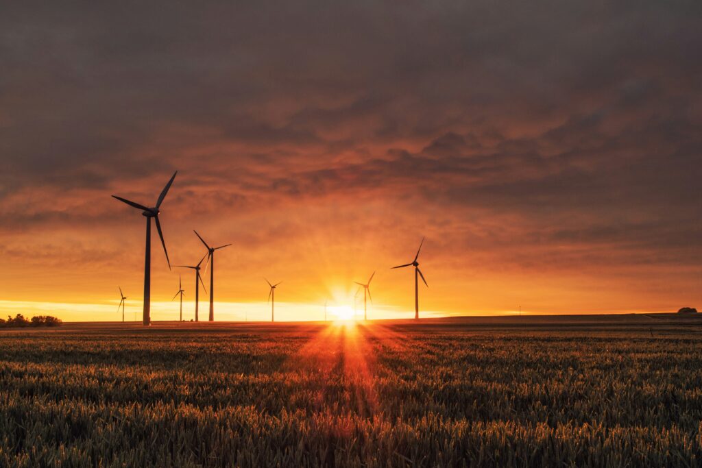 wind turbines in the sunset